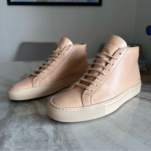 Common Projects Original Achilles Blush Pink Mid Top Leather Sneakers